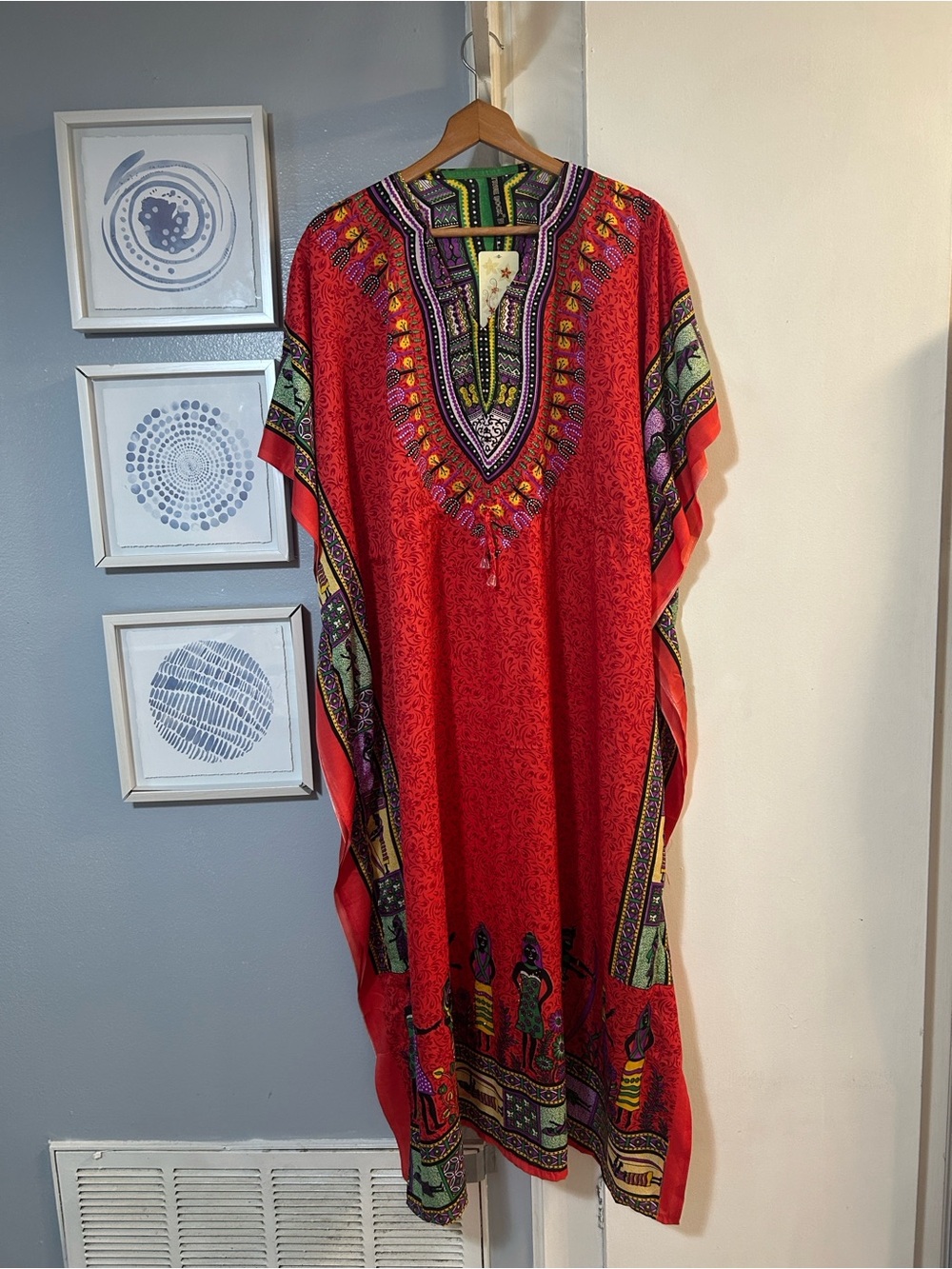 NWT True Rock Dashiki Red Kaftan Cindra Dress Size OS Mumu Boho Maxi Festival